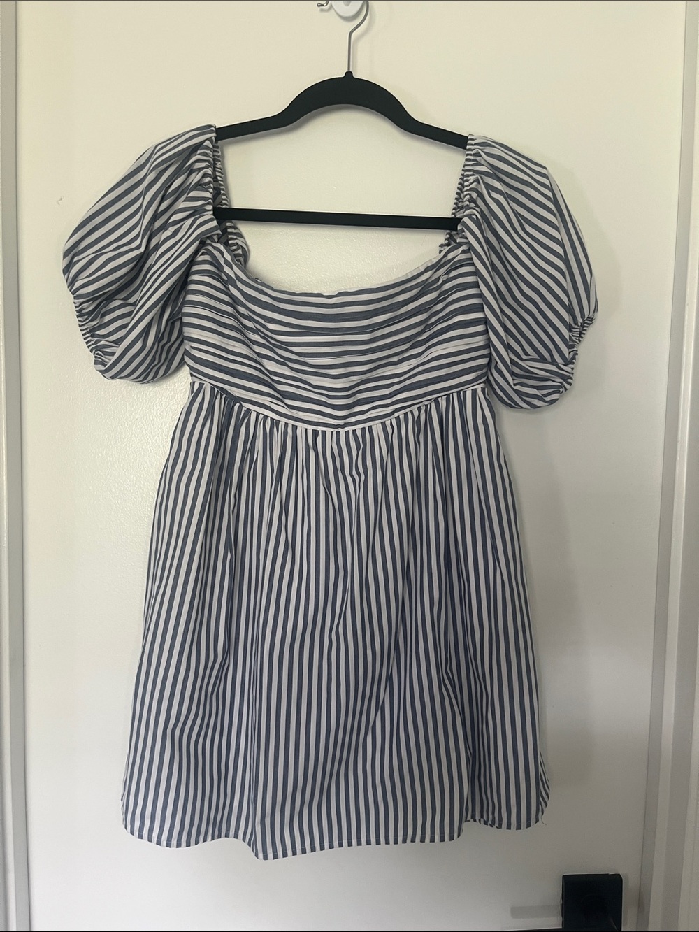 Abercrombie Blue & White Striped Poplin Puff Sleeve Babydoll Dress